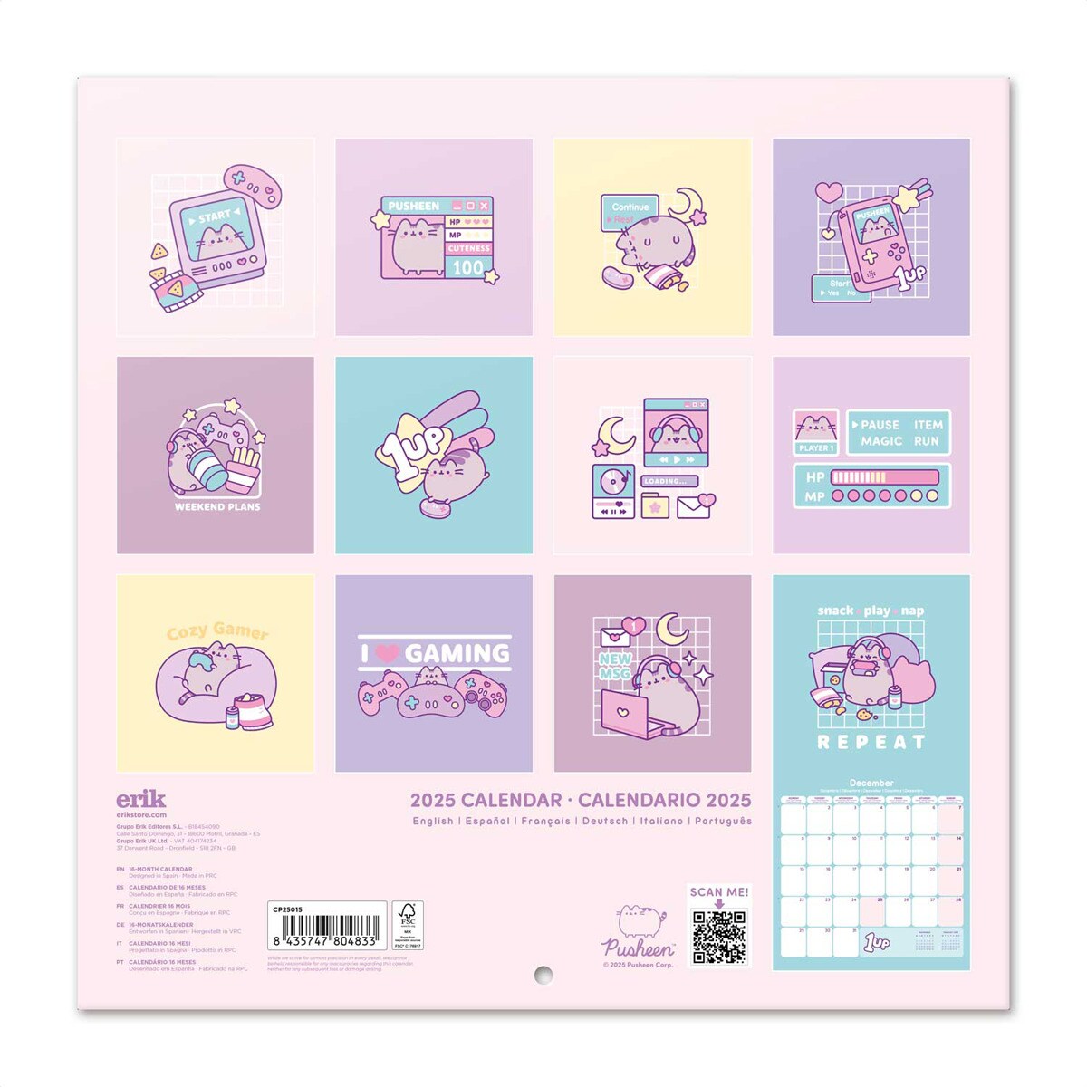 Calendario 2025 30x30 Pusheen Erik lila · Grupo Erik Editores, S.L