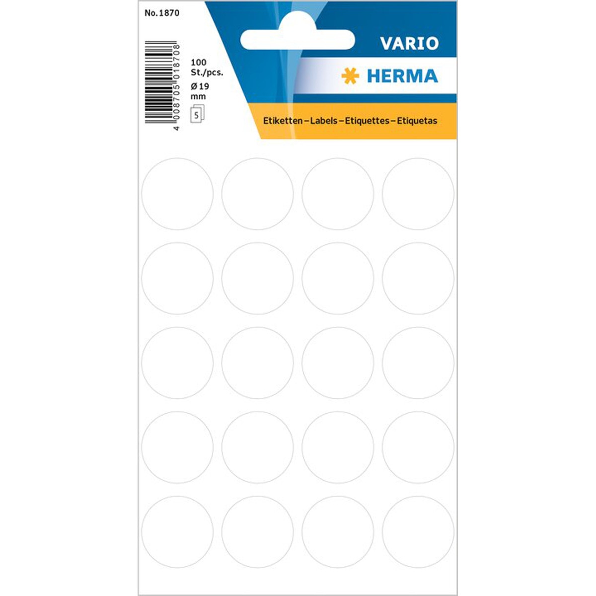 Autocolantes vario redondo cor 19mm Herma branco Branco / Azul-1
