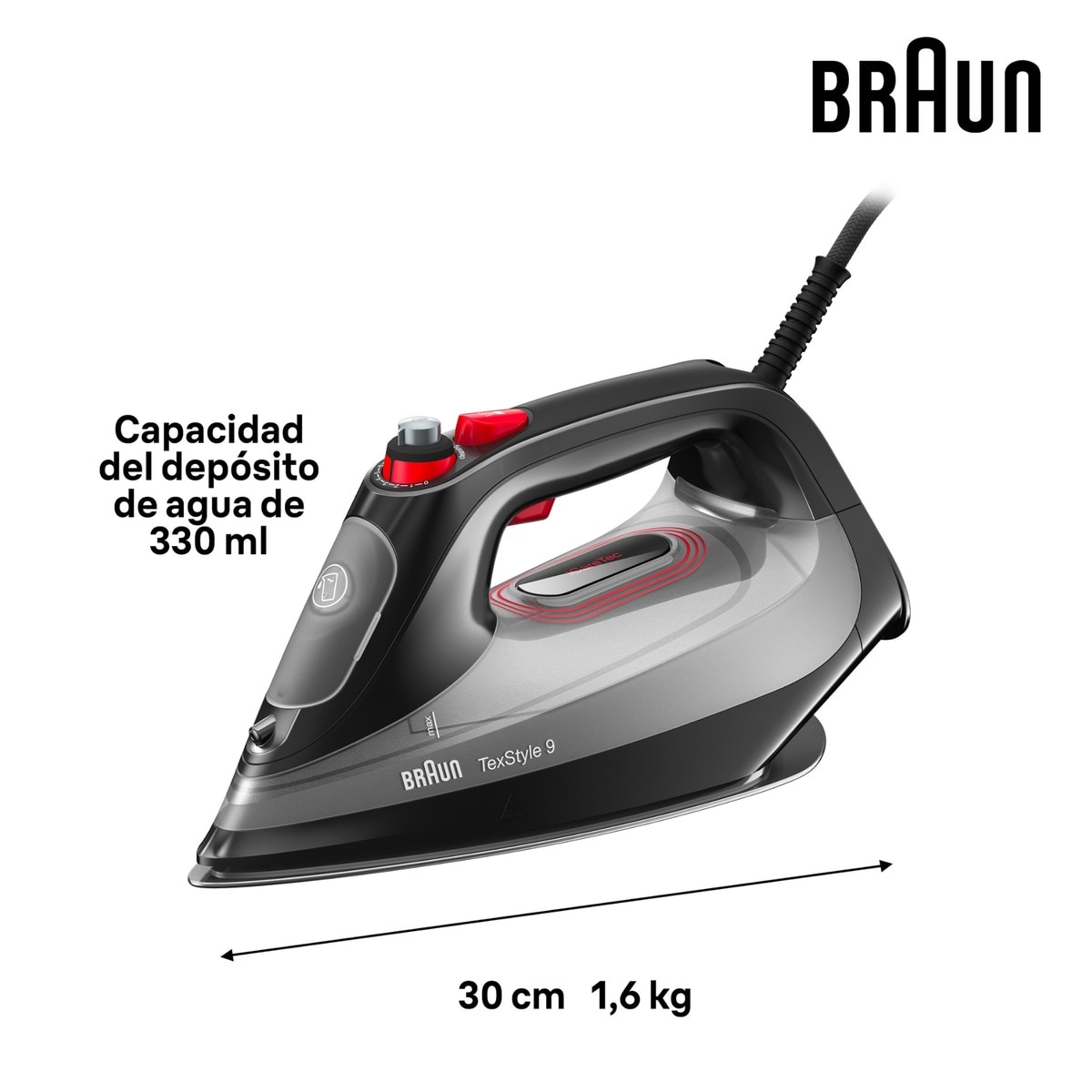 Plancha de vapor Braun TexStyle 9 con suela EloxalPlus Negro-7