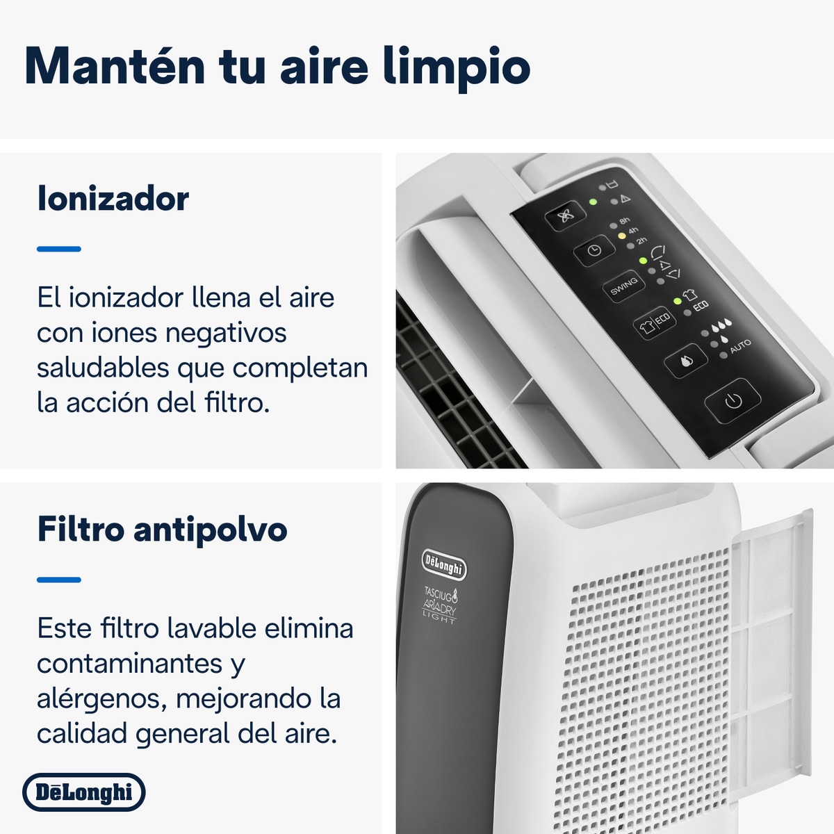 Deshumidificador De'Longhi Tasciugo AriaDry Light DNS65 silencioso bajo consumo Blanco / Gris-3