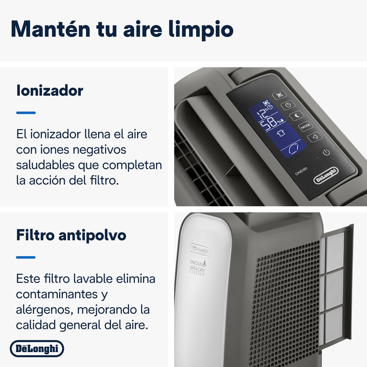 Deshumidificador De'Longhi Tasciugo Aria Dry Light DNS80 silencioso con ionizador Negro-4