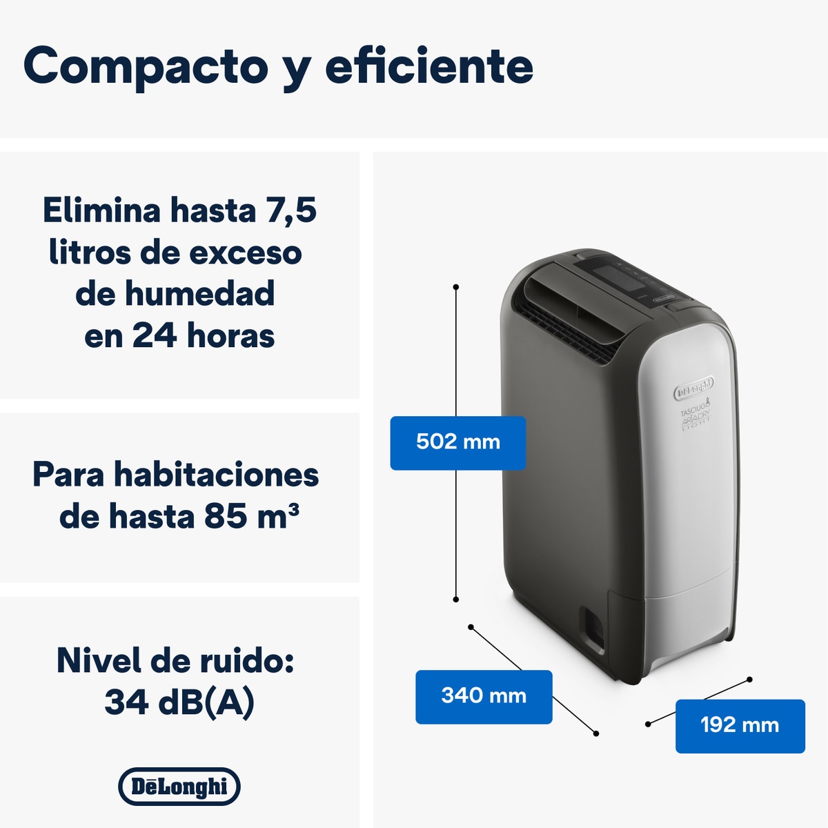 Deshumidificador De'Longhi Tasciugo Aria Dry Light DNS80 silencioso con ionizador Negro-2