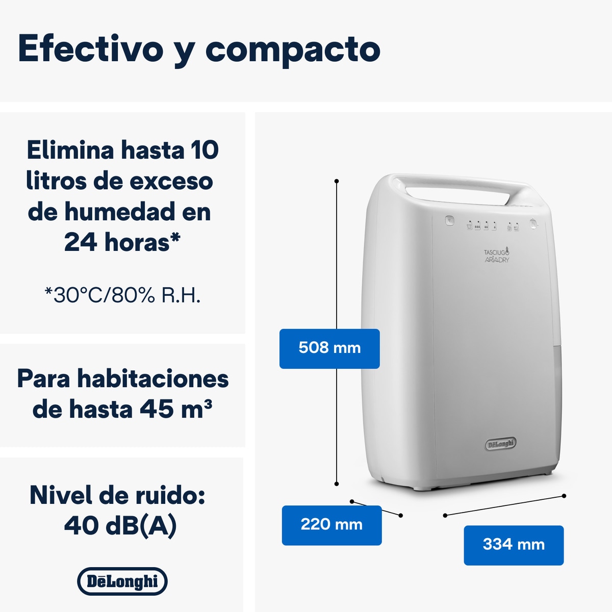 Deshumidificador De'Longhi Tasciugo AriaDry DEX210SF con nivel de ruido reducido Blanco-2