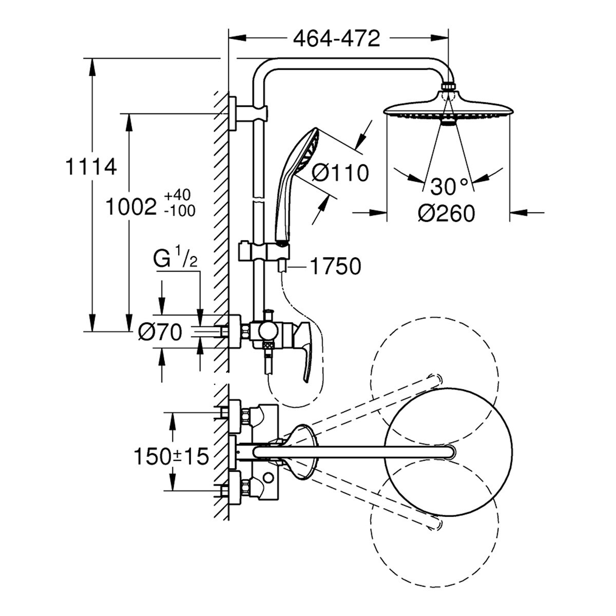 Sistema monomando para ducha Euphoria System 260 Grohe Cromo-5