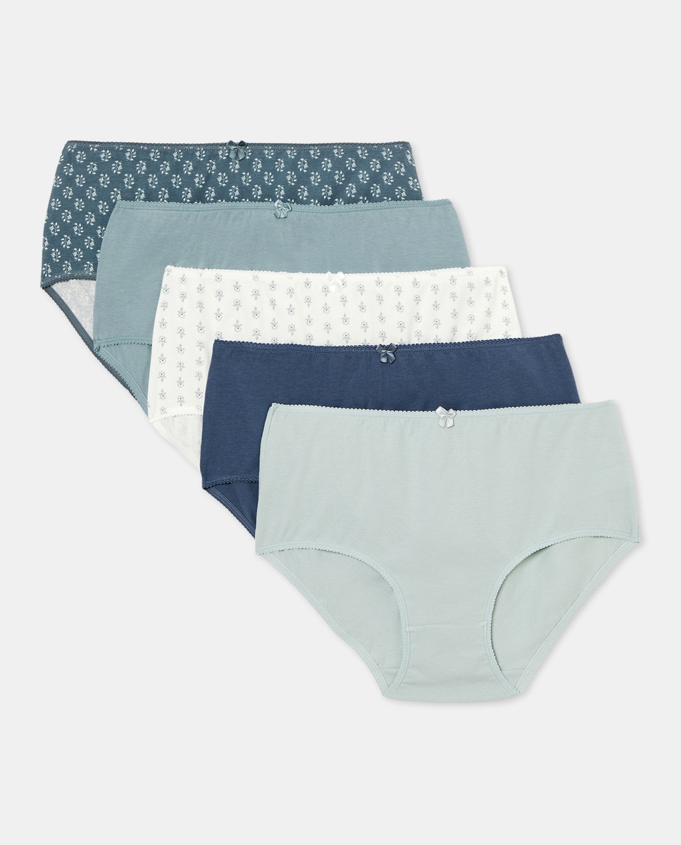 Pack 5 bragas altas estampadas algodón Verde-3