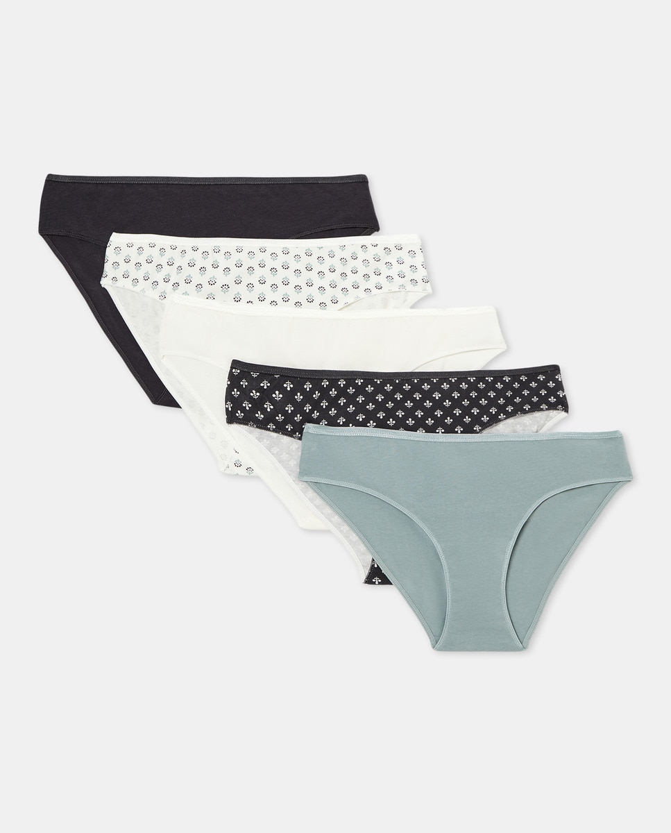 Pack 5 braga bikini algodón estampadas Gris oscuro-3