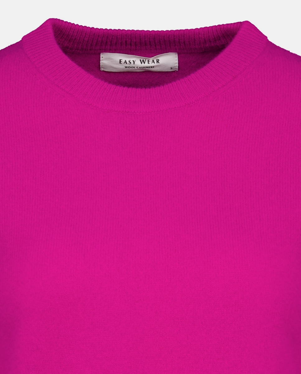 Camisola de Malha com Decote Redondo e em Caxemira Rosa-5