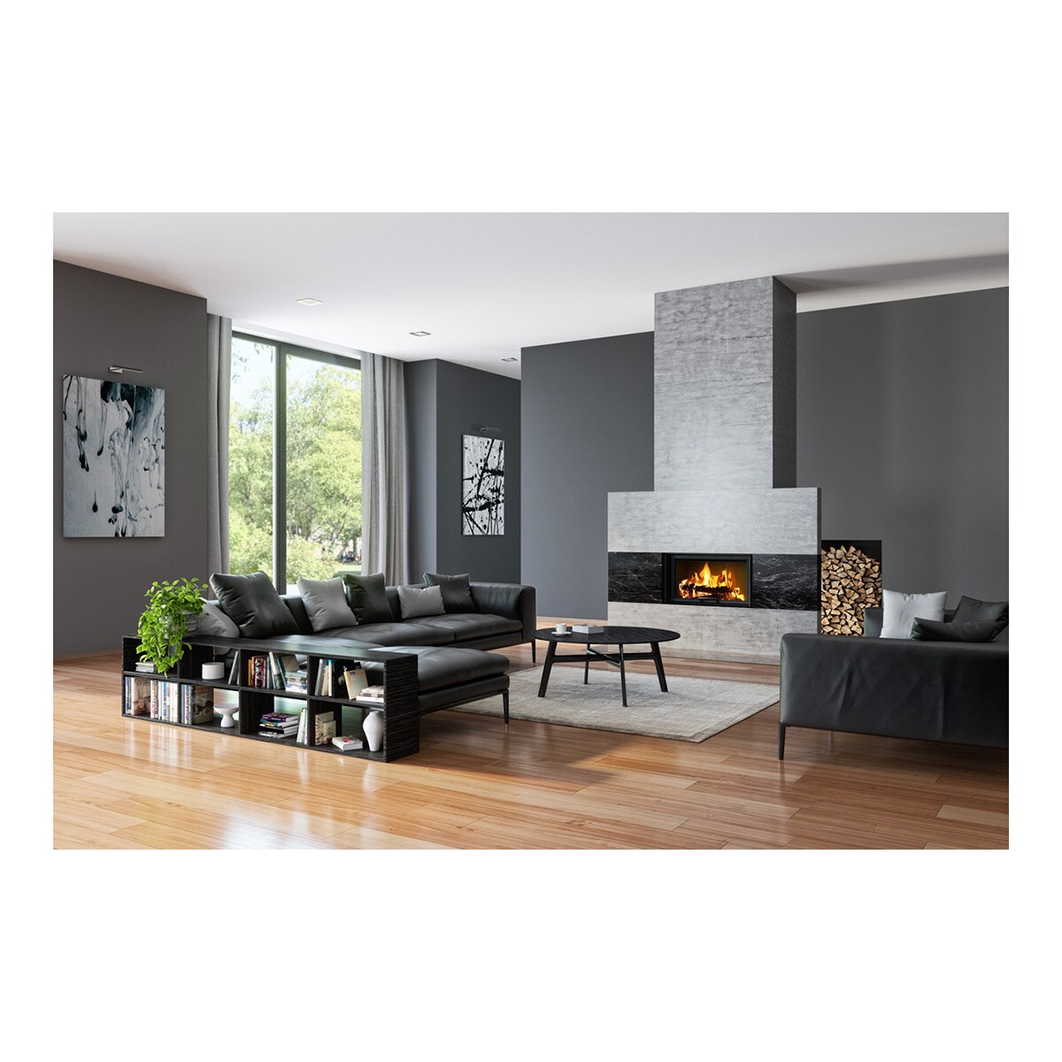 Chimenea Leña Heat FG85/63 Frontal Negro / Gris-5