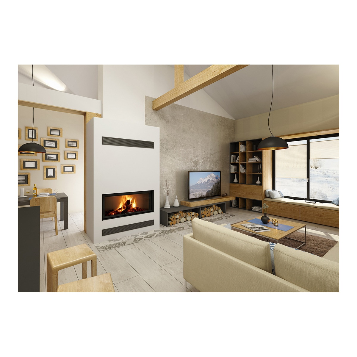 Chimenea Leña Heat FG85/63 Frontal Negro / Gris-6