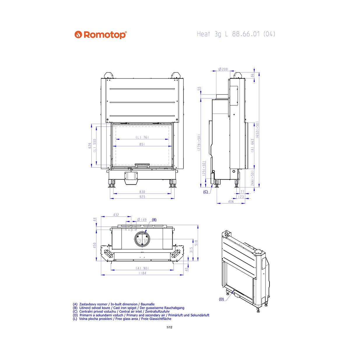 Chimenea Leña Heat FG85/63 Frontal Negro / Gris-7