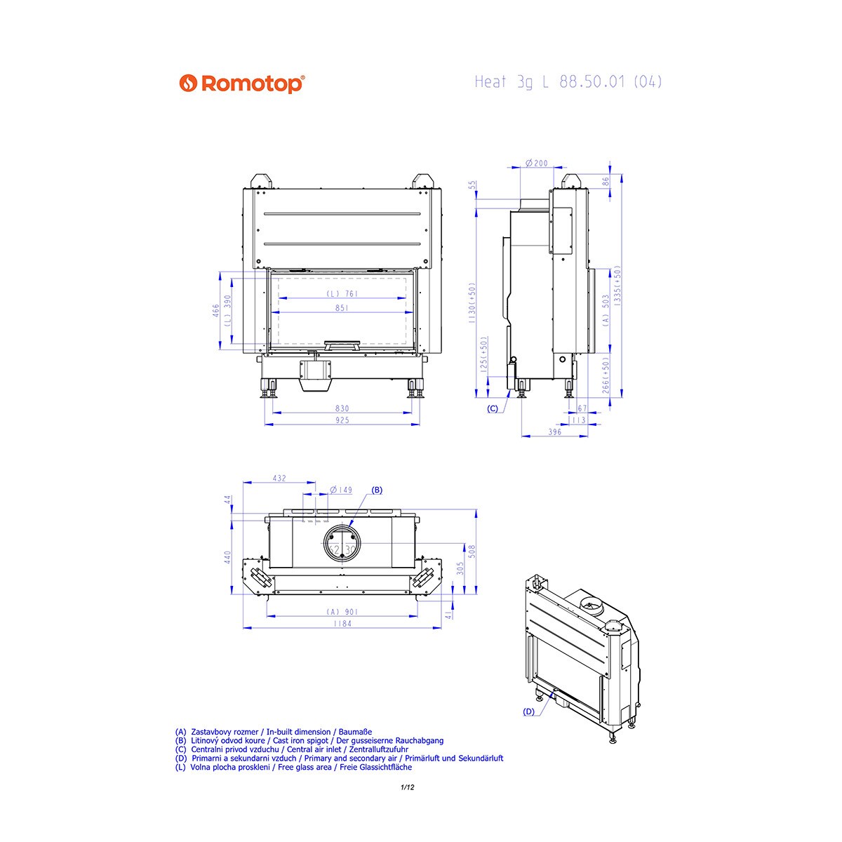 Chimenea Leña Heat FG85/47 Frontal Negro / Gris-8