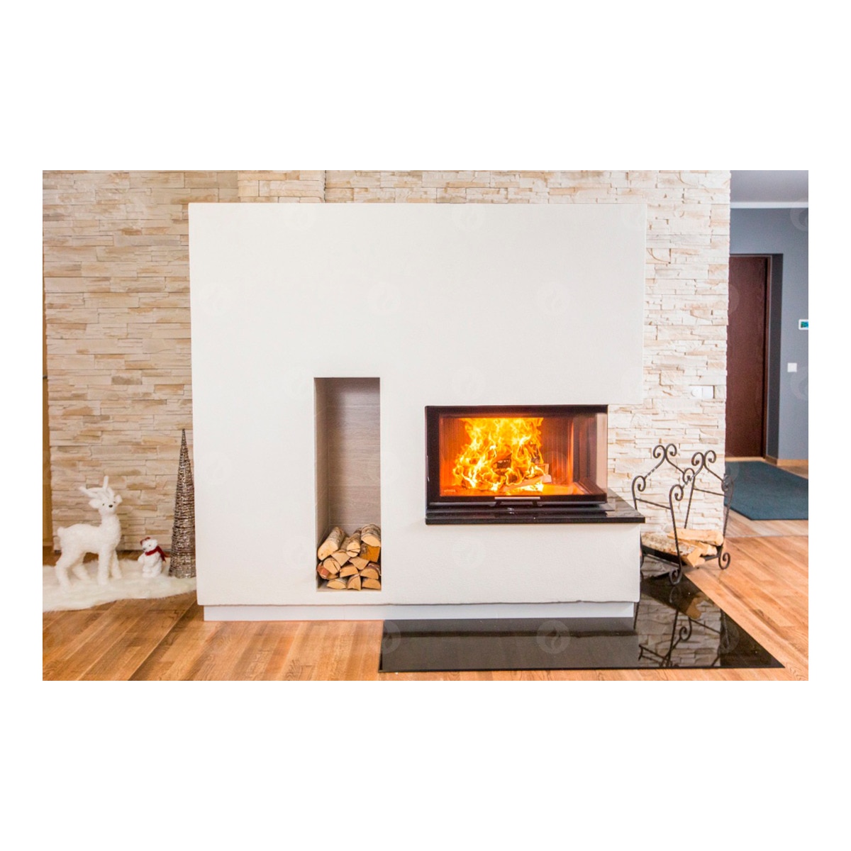 Chimenea Leña Heat E2G65/40 Esquinera Derecha Negro / Gris-2