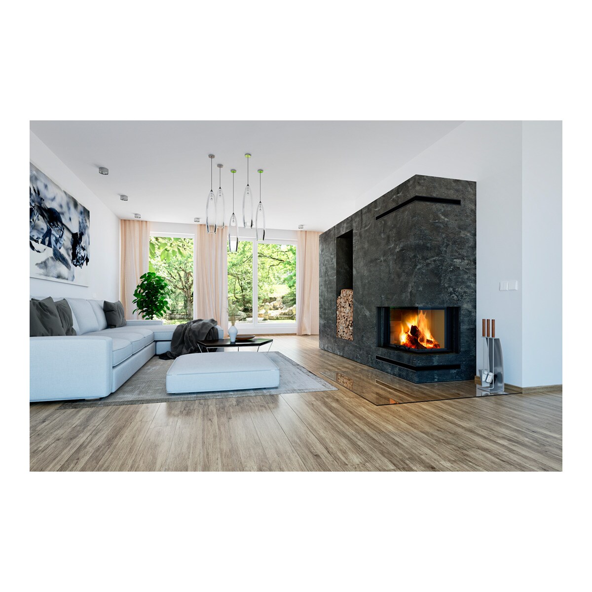 Chimenea Leña Heat E2G65/40 Esquinera Derecha Negro / Gris-3