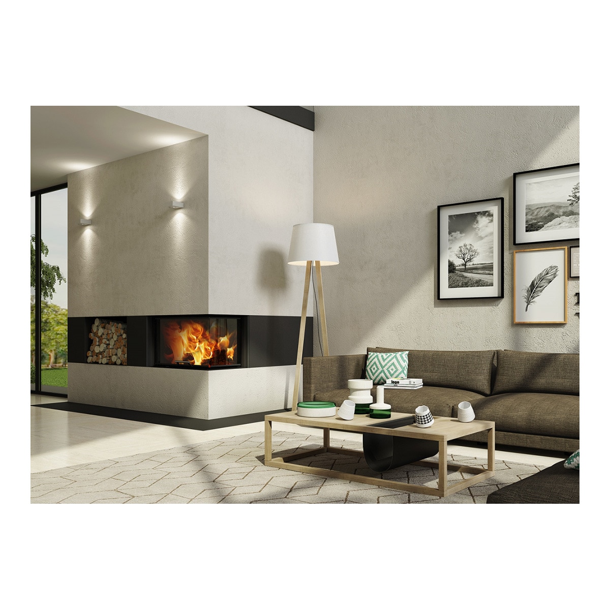 Chimenea Leña Heat E2G65/40 Esquinera Derecha Negro / Gris-4