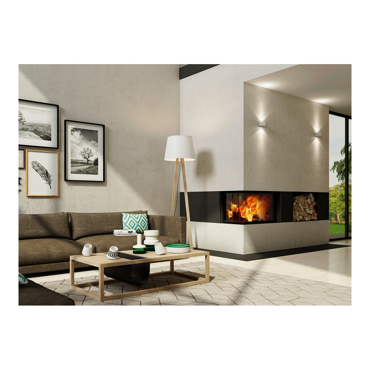 Chimenea Leña Heat E2G81/40 Esquinera Izquierda Negro / Gris-2