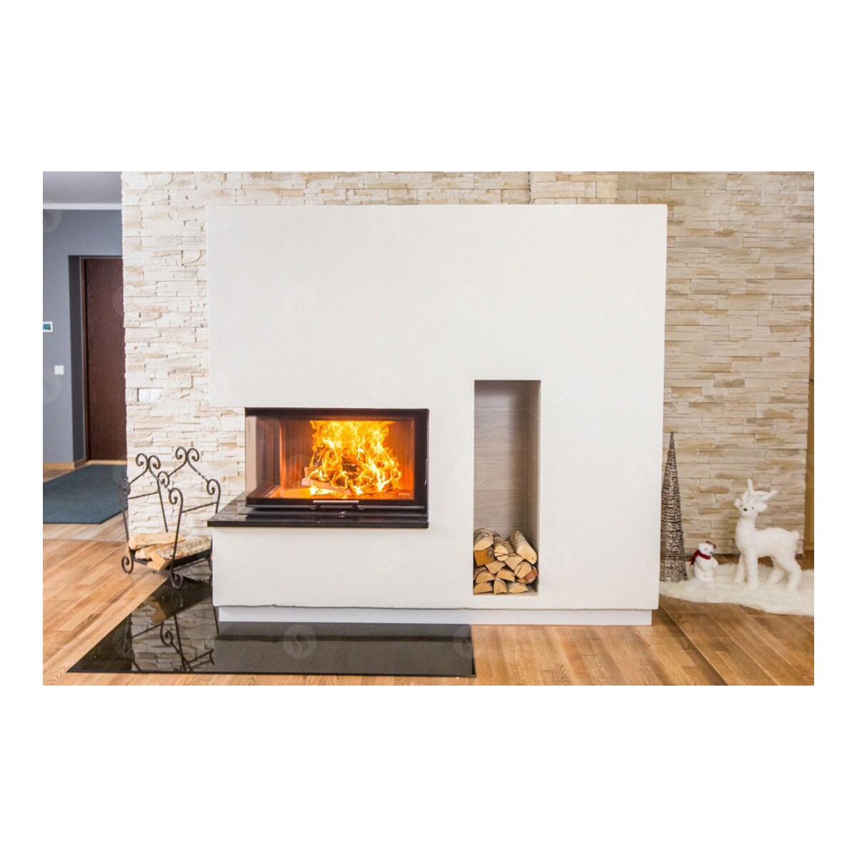 Chimenea Leña Heat E2G81/40 Esquinera Izquierda Negro / Gris-5
