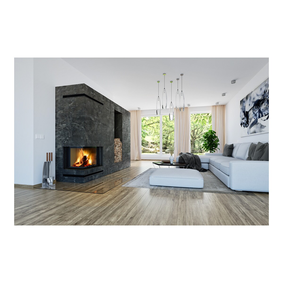 Chimenea Leña Heat E2G81/40 Esquinera Izquierda Negro / Gris-6