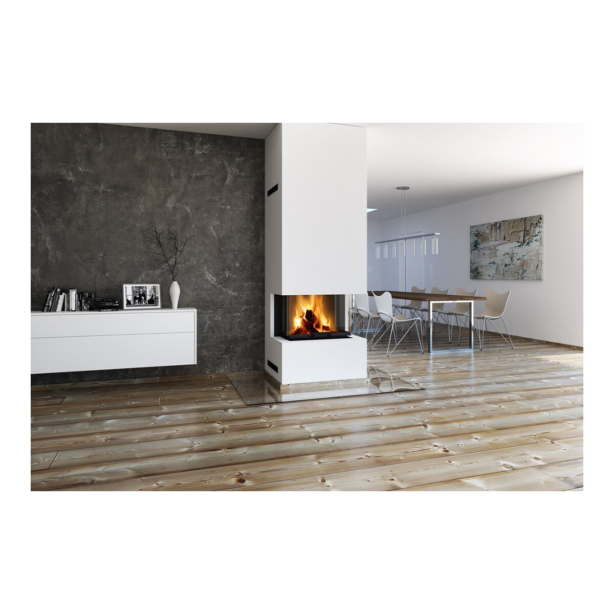Chimenea Leña Heat 3CF3G50/31 Frontal Cristal Dividido Negro / Gris-4