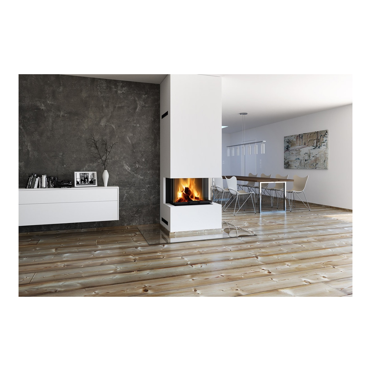 Chimenea Leña Heat 3CF3G65/31 Frontal Cristal Dividido Negro / Gris-6
