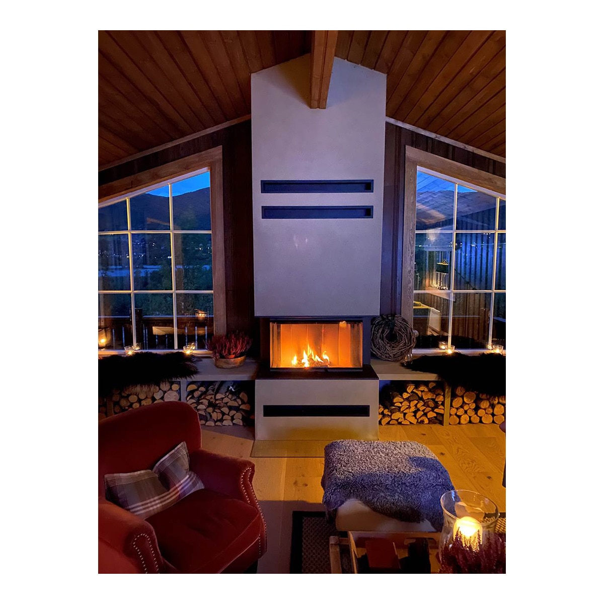 Chimenea Leña Heat 3CF3G80/31 Frontal Cristal Dividido Negro / Gris-5