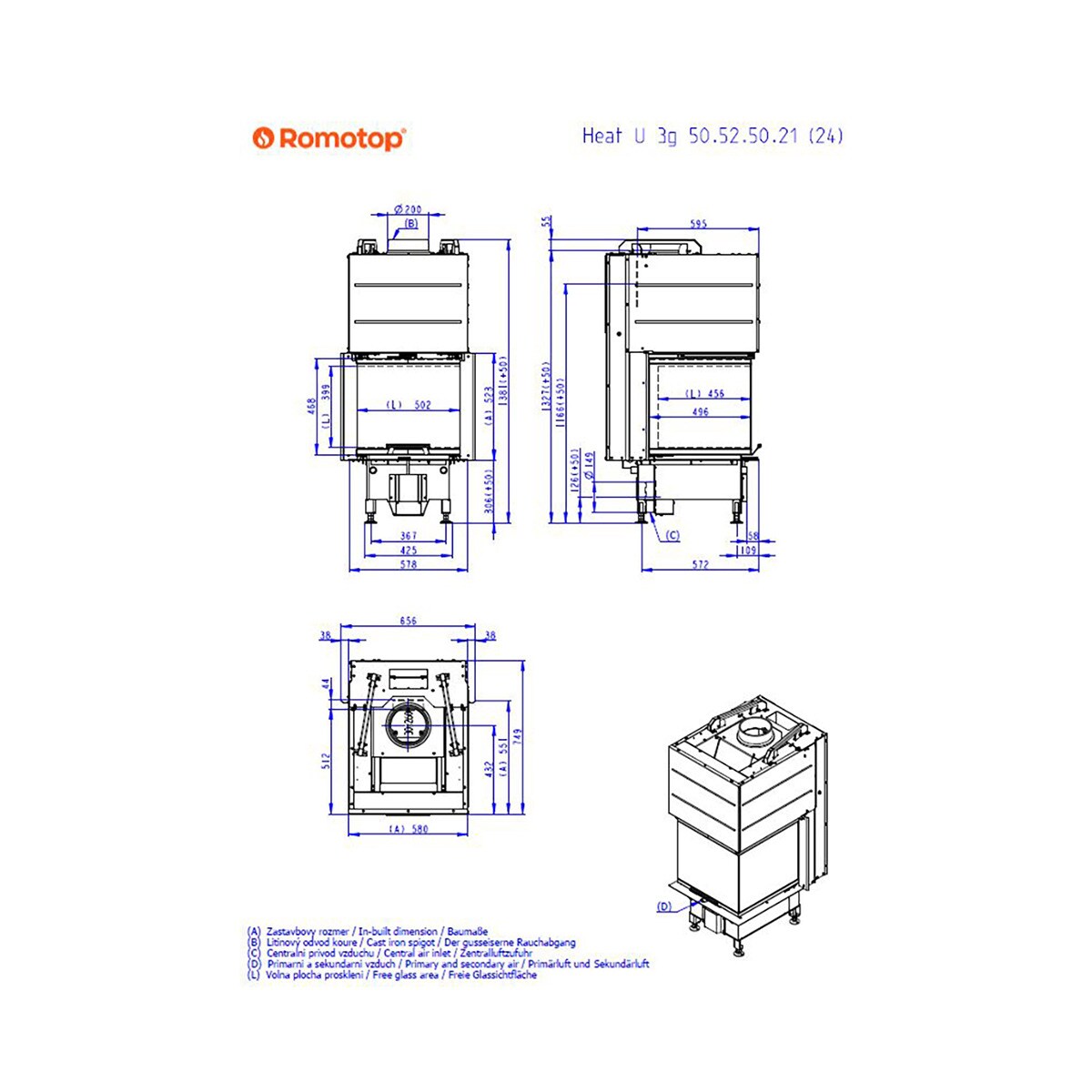 Chimenea Leña Heat RD3G 50/47 Separador Ambientes Negro / Gris-7