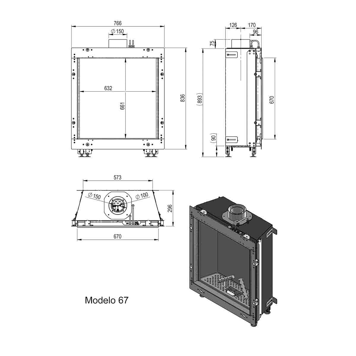 Chimenea Gas Natural Pano 67 X 67 cm Negro-5