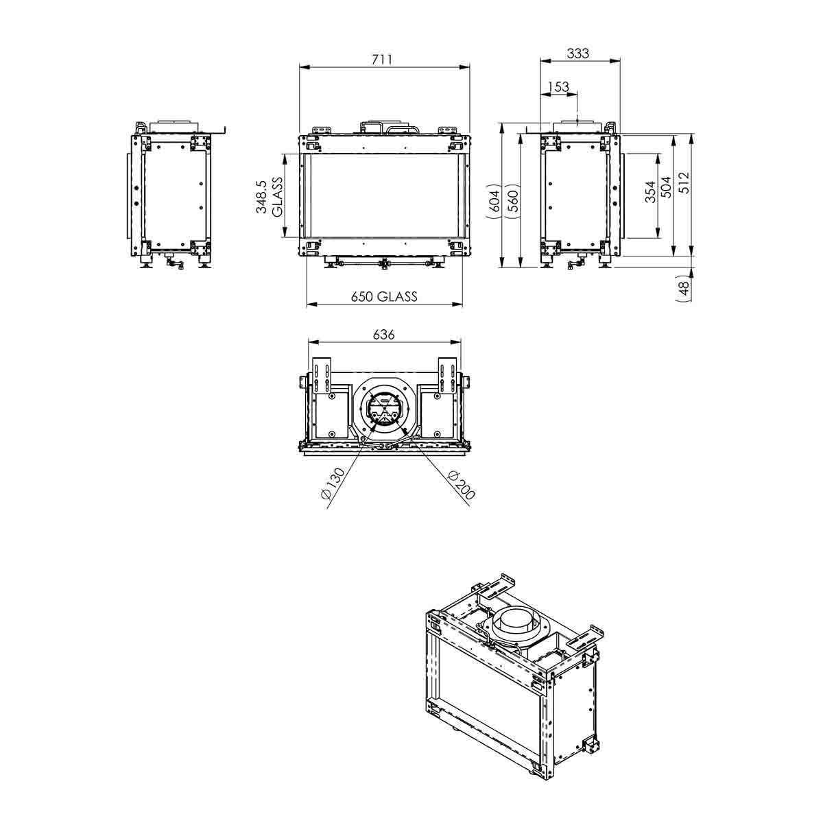Chimenea Gas Natural Pano 650 Frontal Negro-3