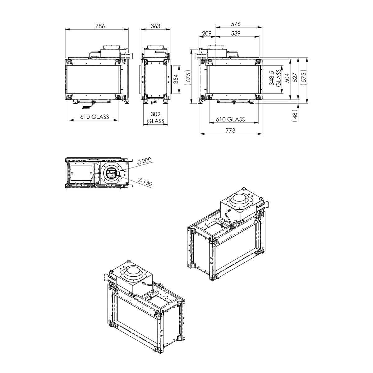 Chimenea Gas Natural Pano 650 Túnel Doble Cara Negro-3