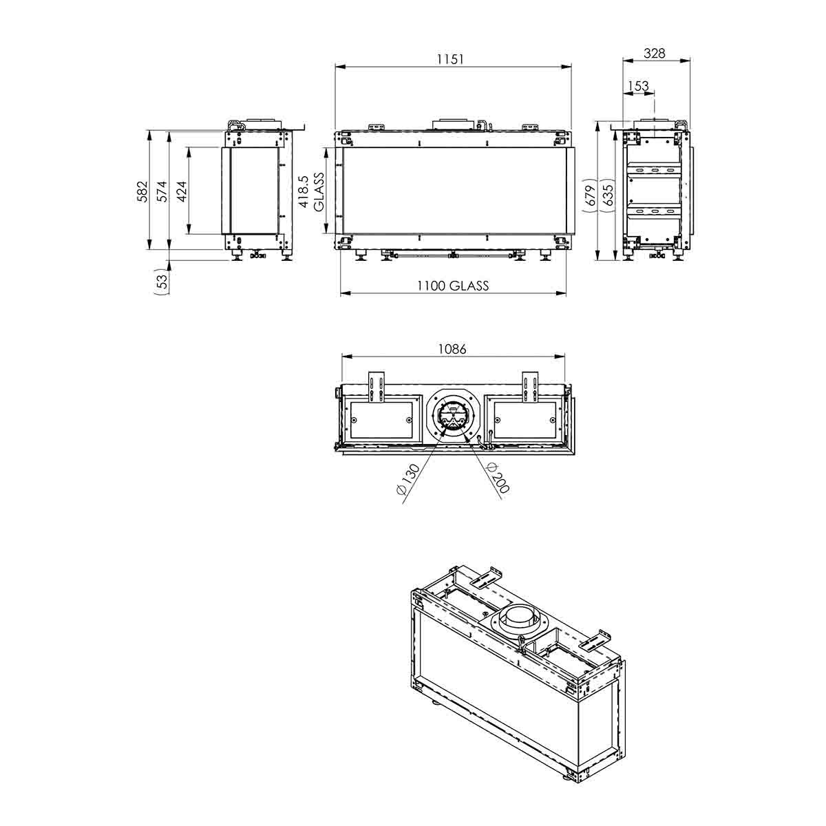 Chimenea Gas Natural Pano 1100 Esquinera Derecha Negro-3
