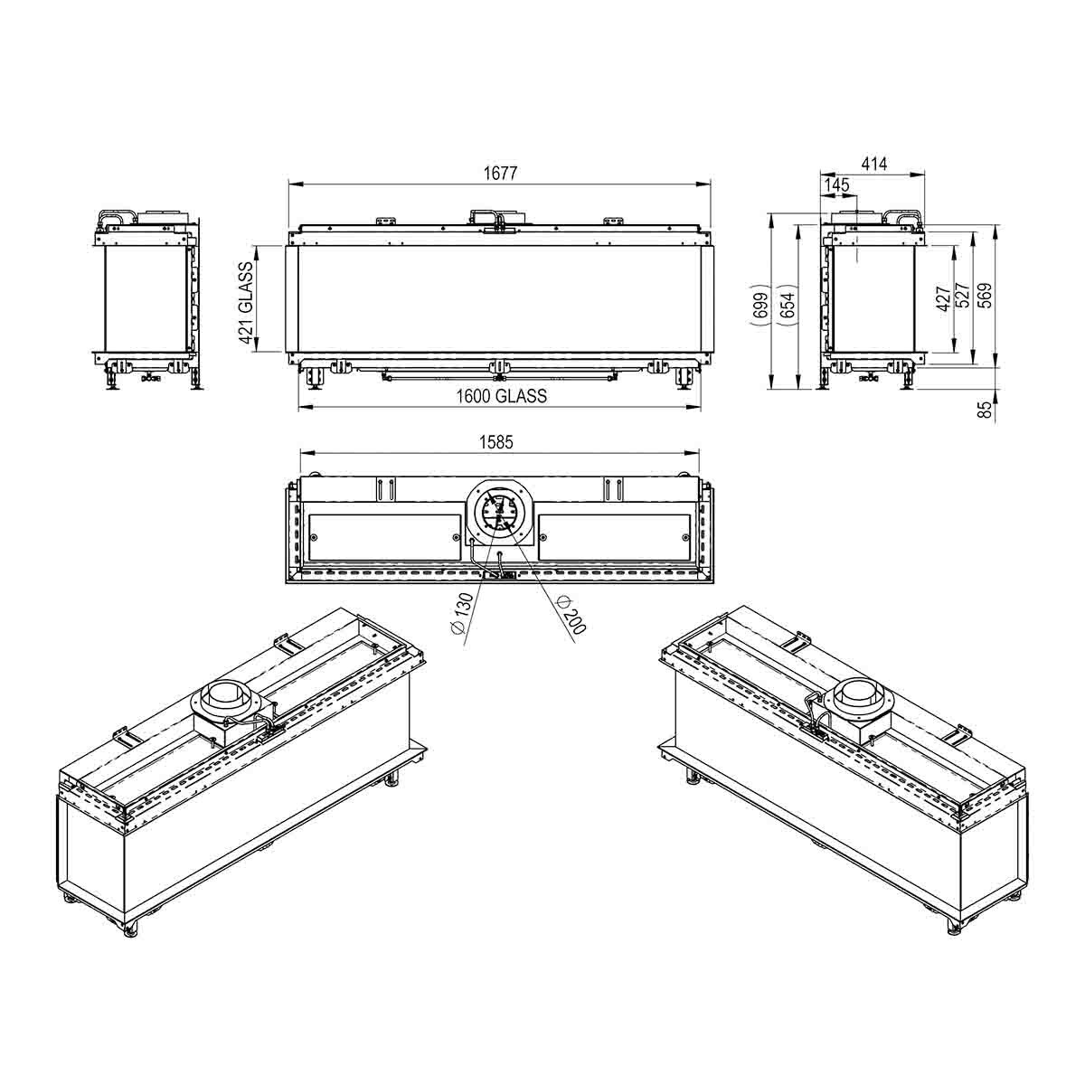 Chimenea Gas Natural Pano 1600 2 Esquinas Negro-3