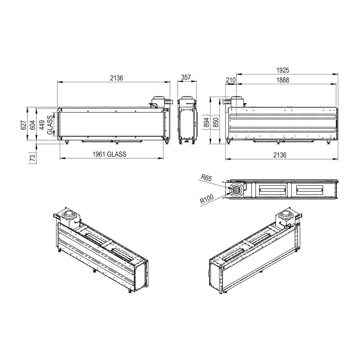 Chimenea Gas Natural Pano 2000 Frontal Negro-3
