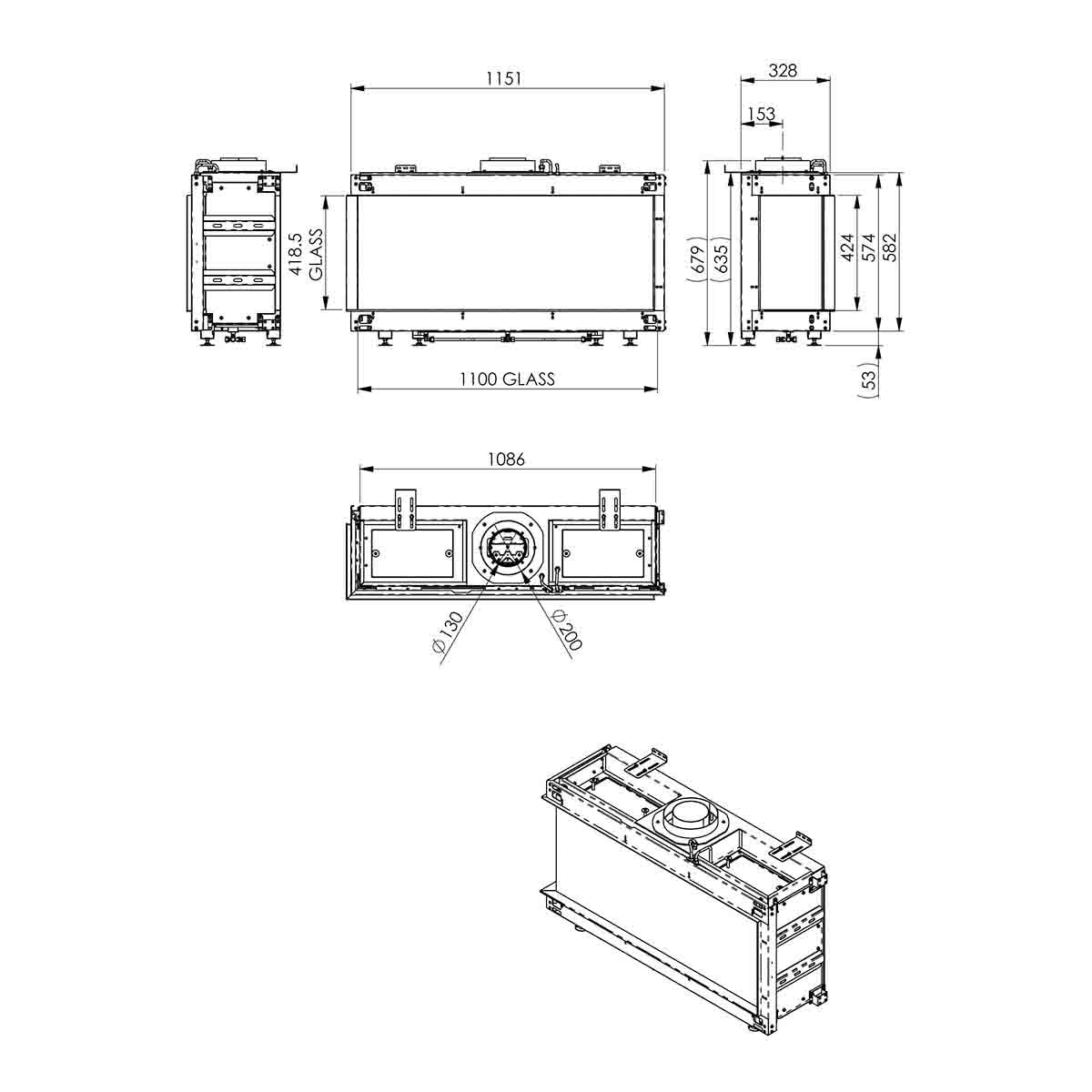 Chimenea Gas LPG Pano 1100 Esquinera Izquierda Negro-4
