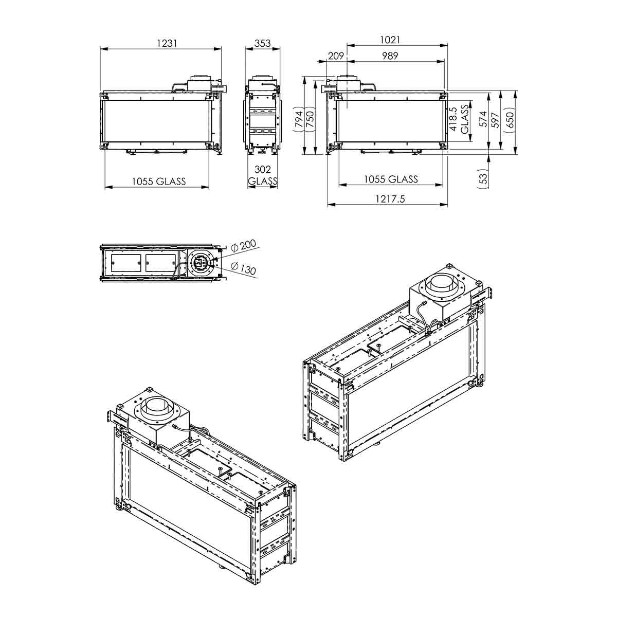 Chimenea Gas LPG Pano 1100 Túnel Doble Cara Negro-3