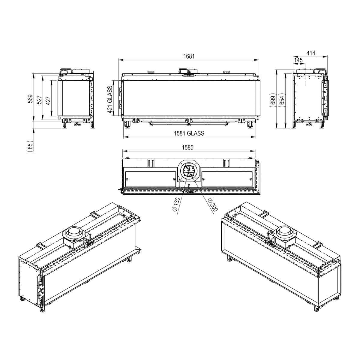 Chimenea Gas Natural Pano 1600 Esquinera Derecha Negro-3