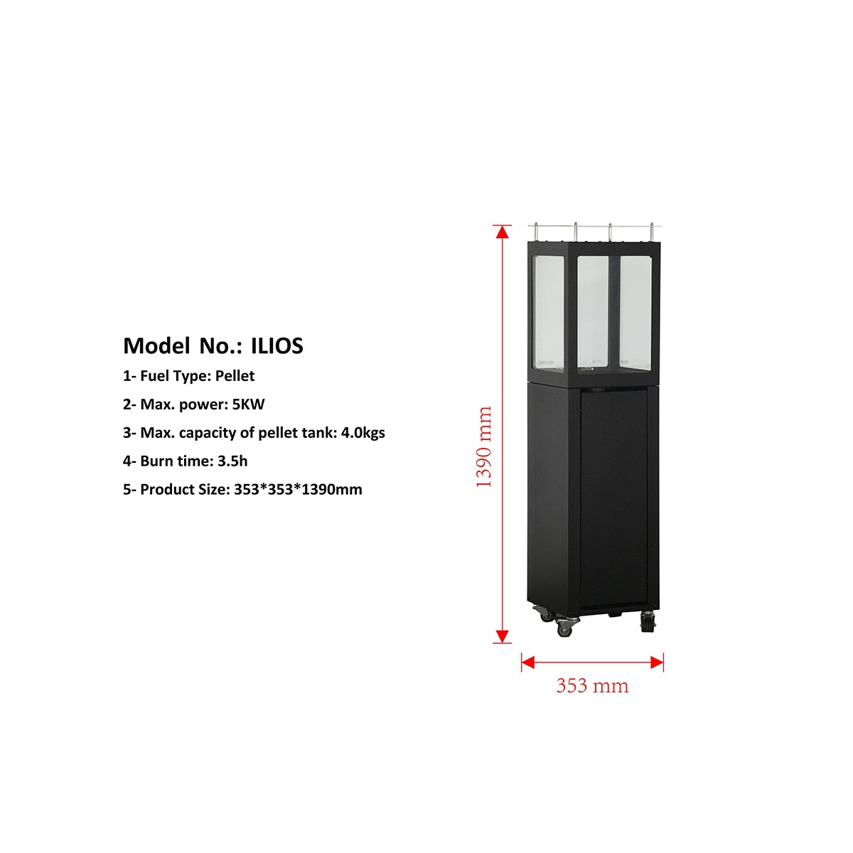 Estufa Pellets Exterior Ilios 5 kW Negro-4