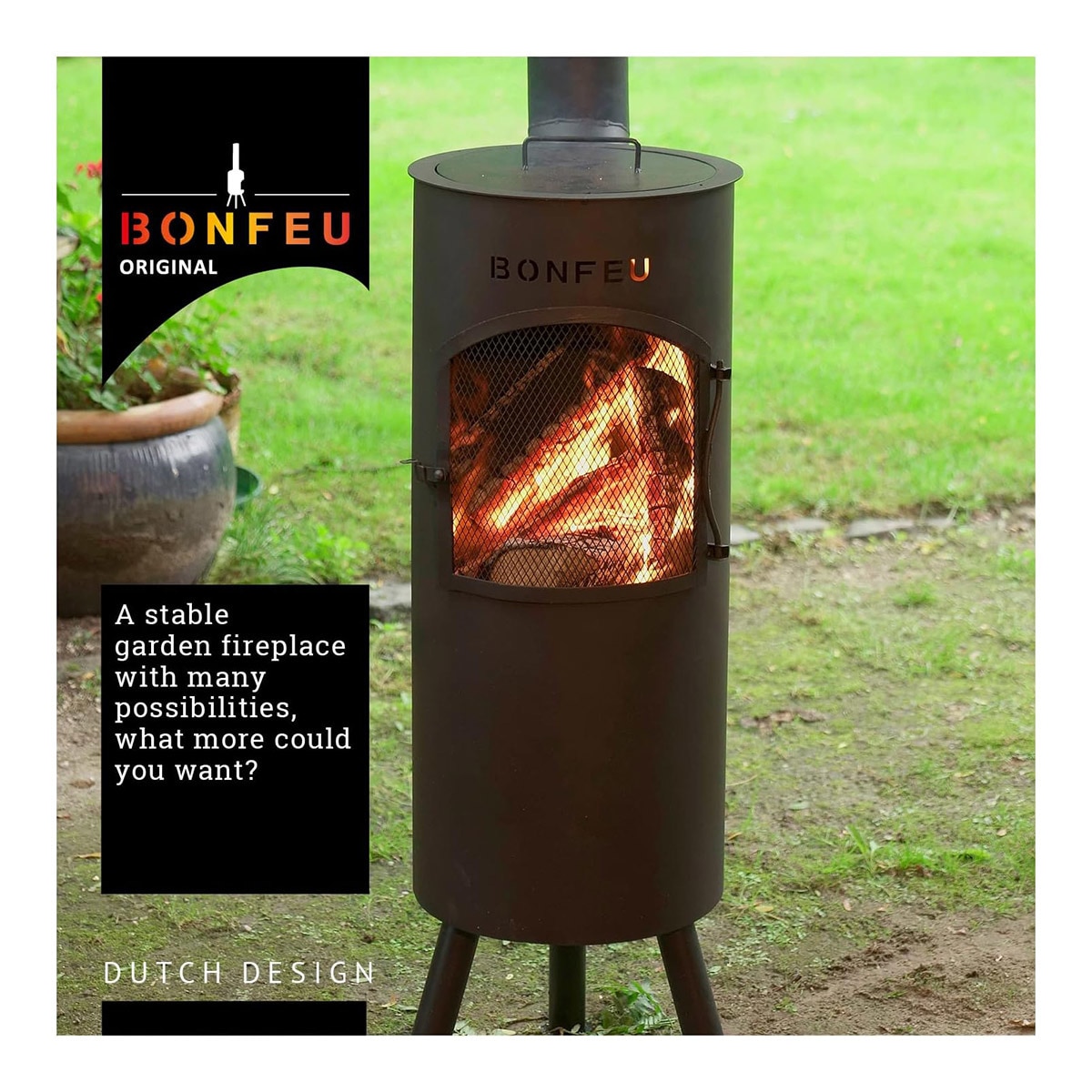 Chimenea de Leña Exterior Bongiano L Black Negro-7