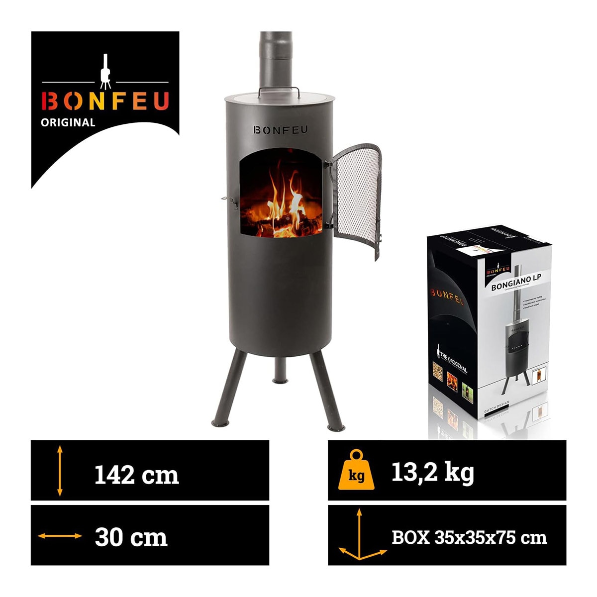Chimenea de Leña Exterior Bongiano L Black Negro-9