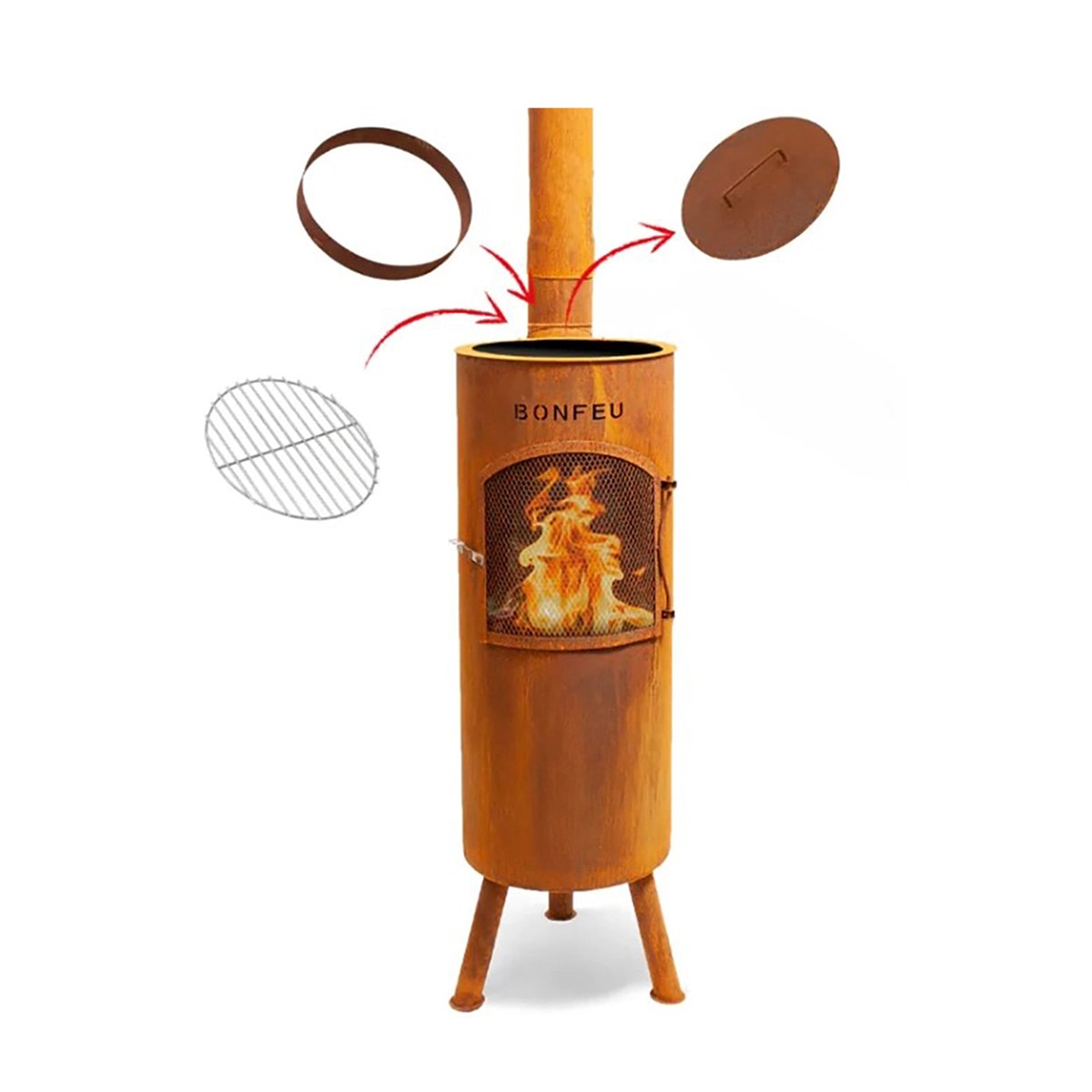 Chimenea de Leña Exterior Bongiano L Corten Óxido-6