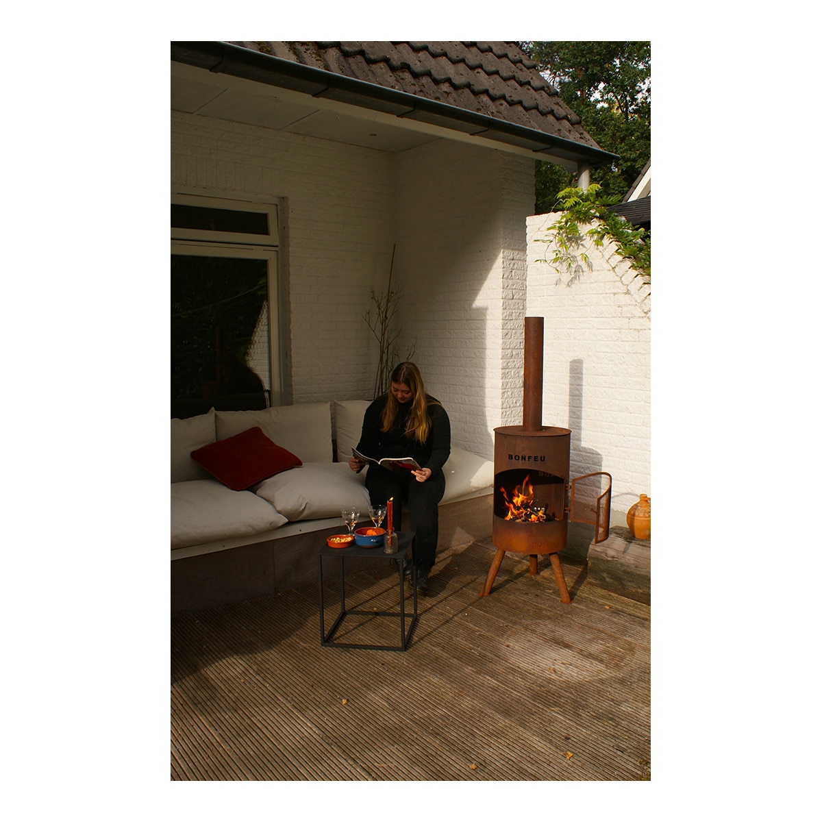 Chimenea de Leña Exterior Bonton 40 Corten Óxido-6