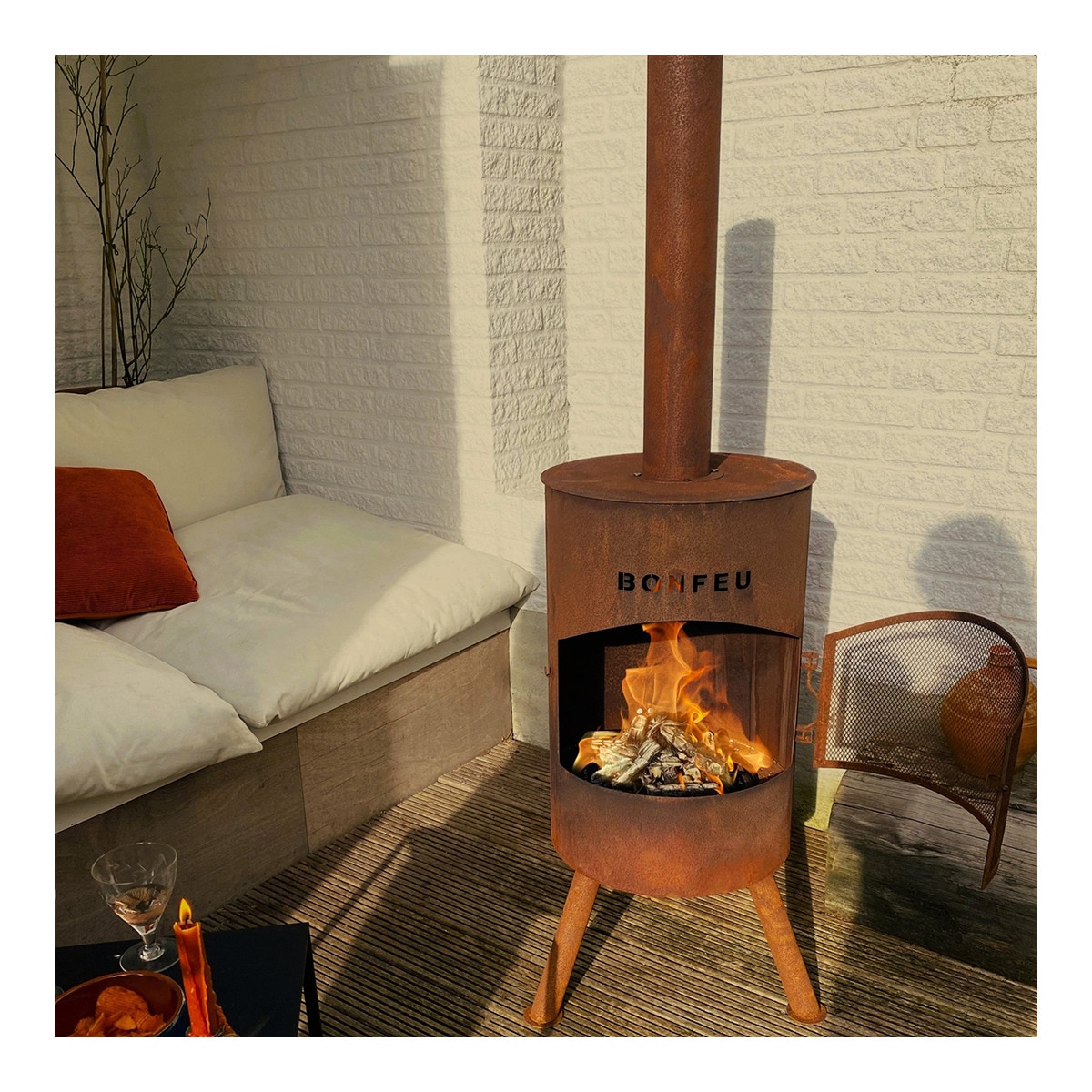 Chimenea de Leña Exterior Bonton 40 Corten Óxido-7