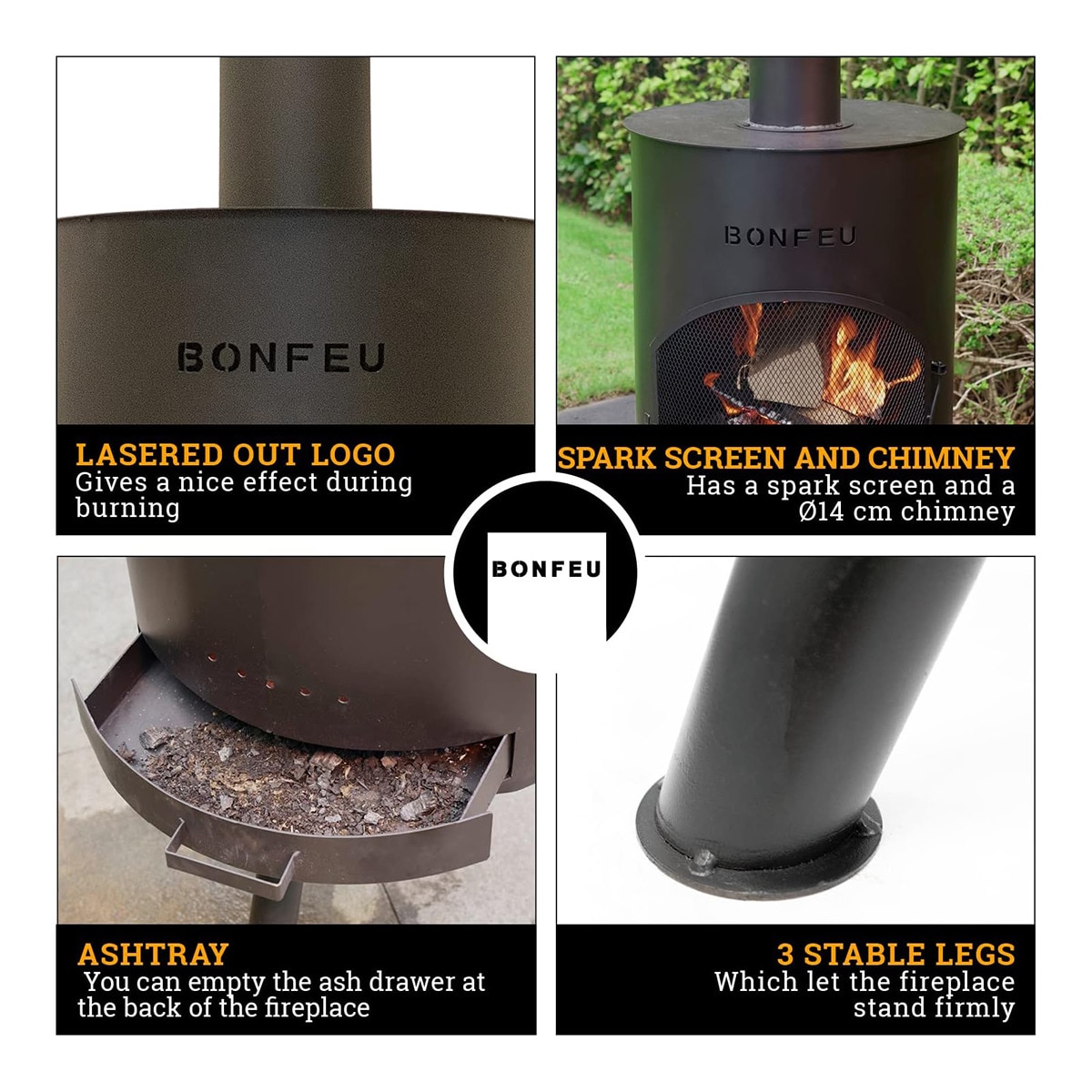 Chimenea de Leña Exterior Bonton 50 Black Negro-4