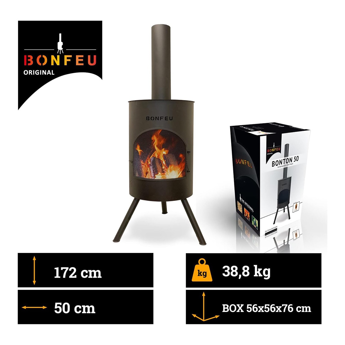Chimenea de Leña Exterior Bonton 50 Black Negro-6