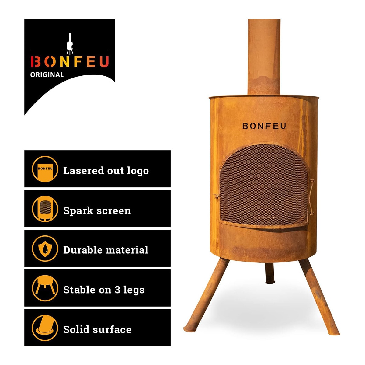 Chimenea de Leña Exterior Bonton 50 Corten Óxido-5