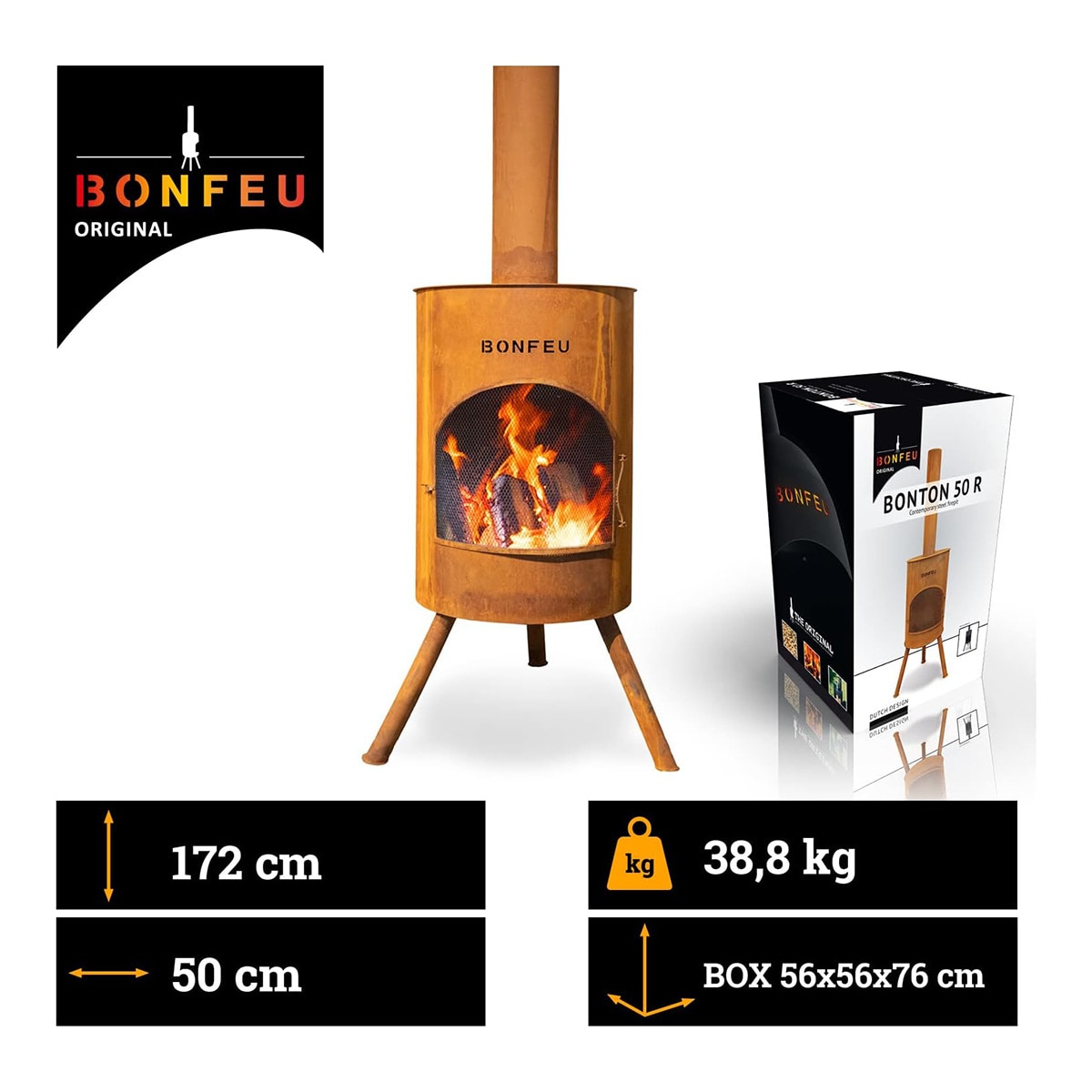 Chimenea de Leña Exterior Bonton 50 Corten Óxido-7