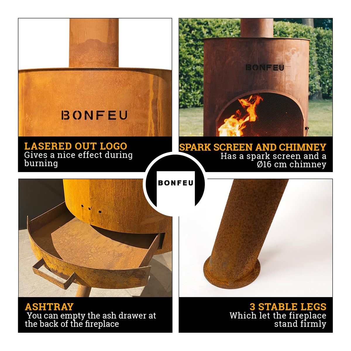 Chimenea de Leña Exterior Bonton 60 Corten Óxido-5