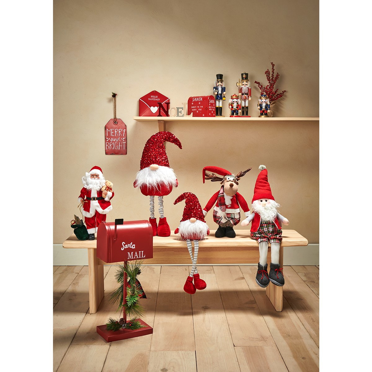 Boneco Pai Natal com Saco de Presentes e Lanterna Vermelho-5