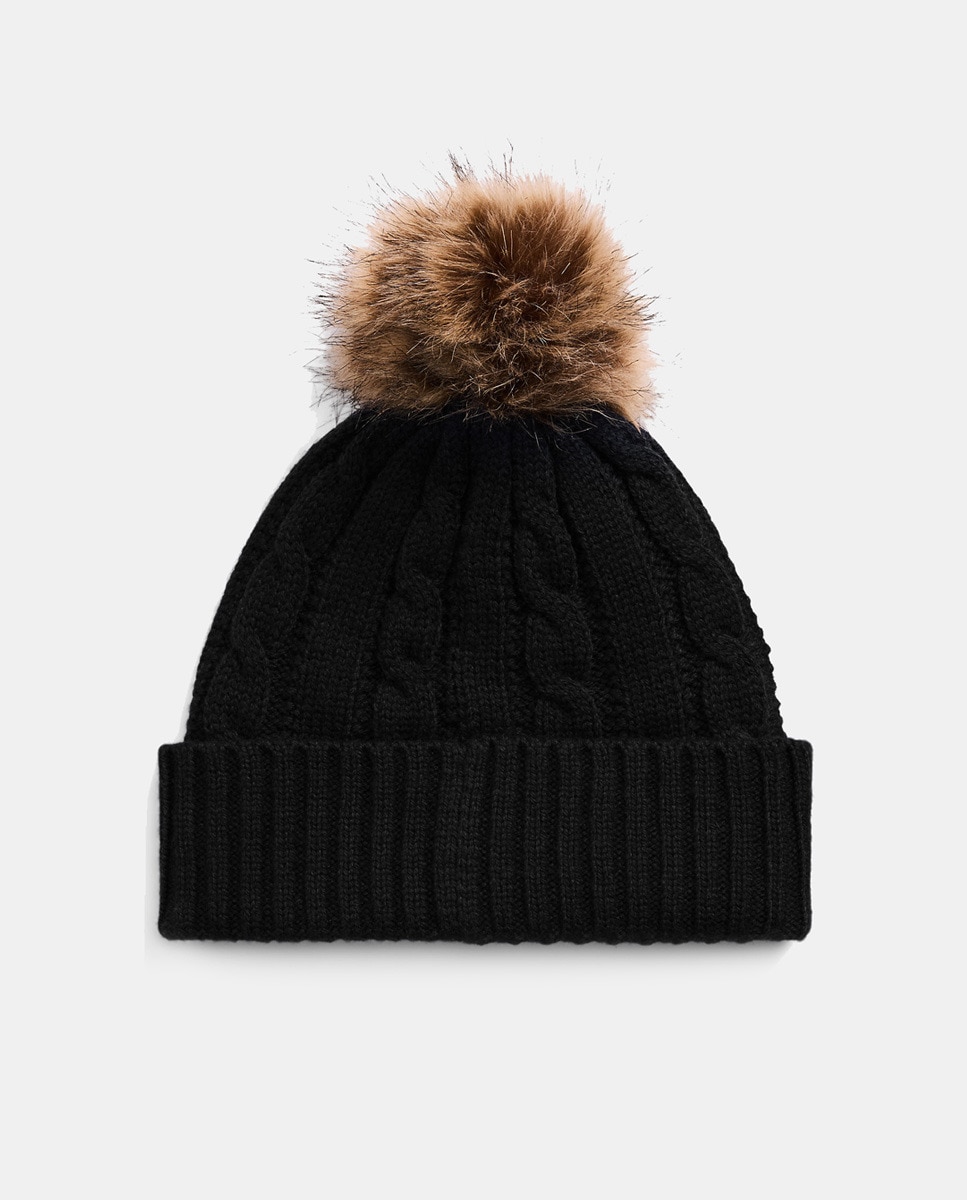 Gorro de Malha com Pompom e Logótipo Preto-2
