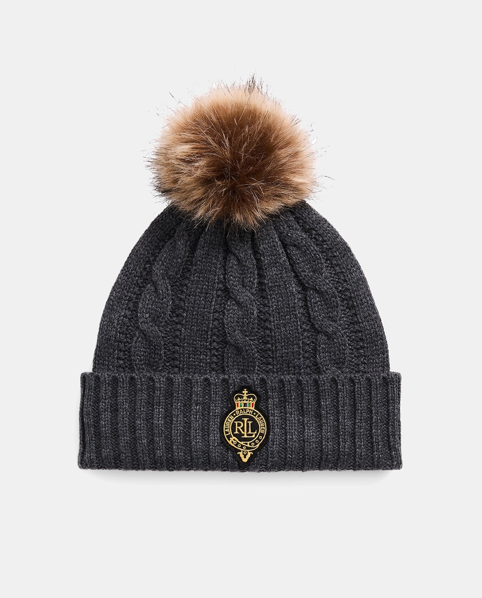 Gorro de Malha com Pompom e Logótipo Cinzento-escuro-1