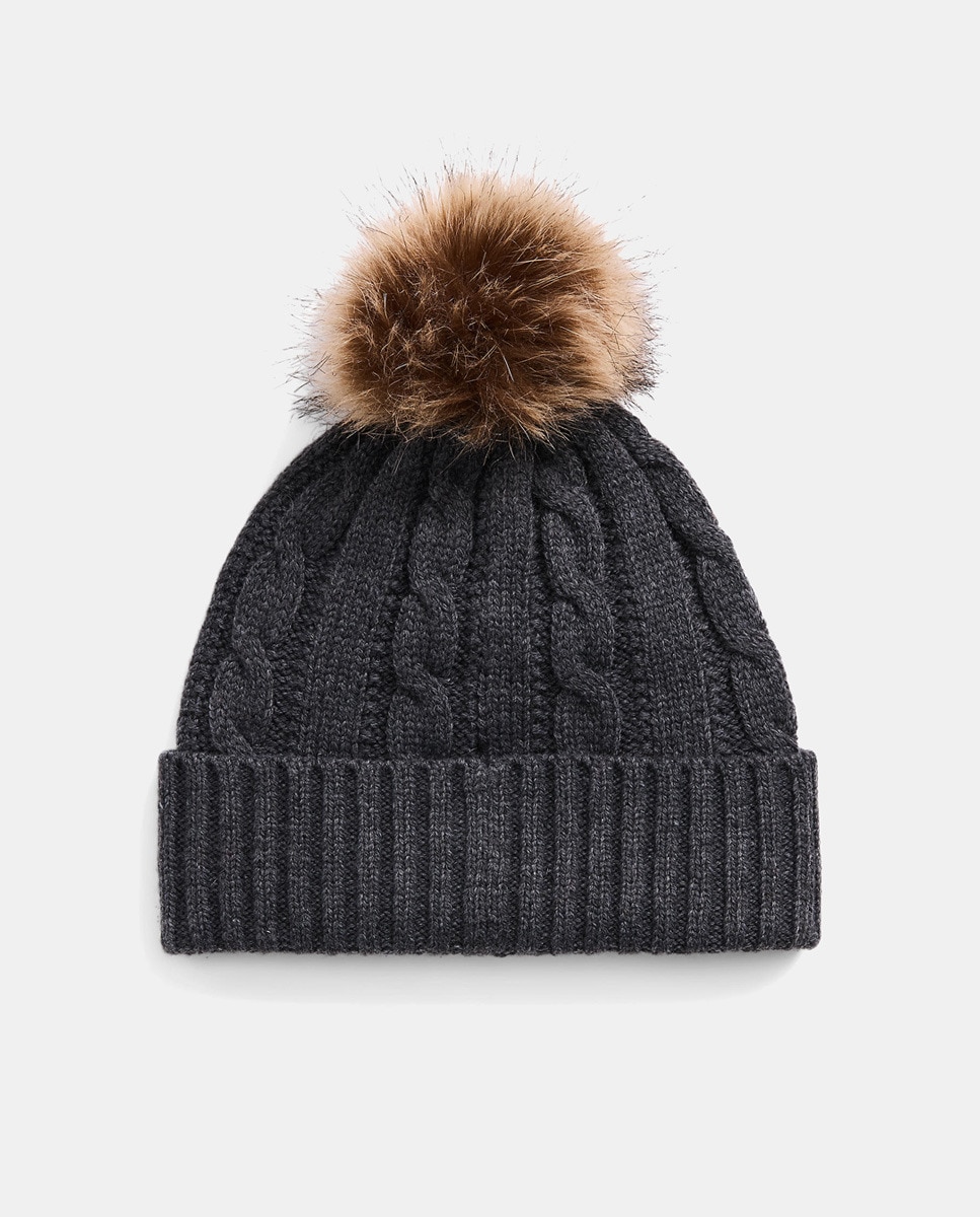 Gorro de Malha com Pompom e Logótipo Cinzento-escuro-2