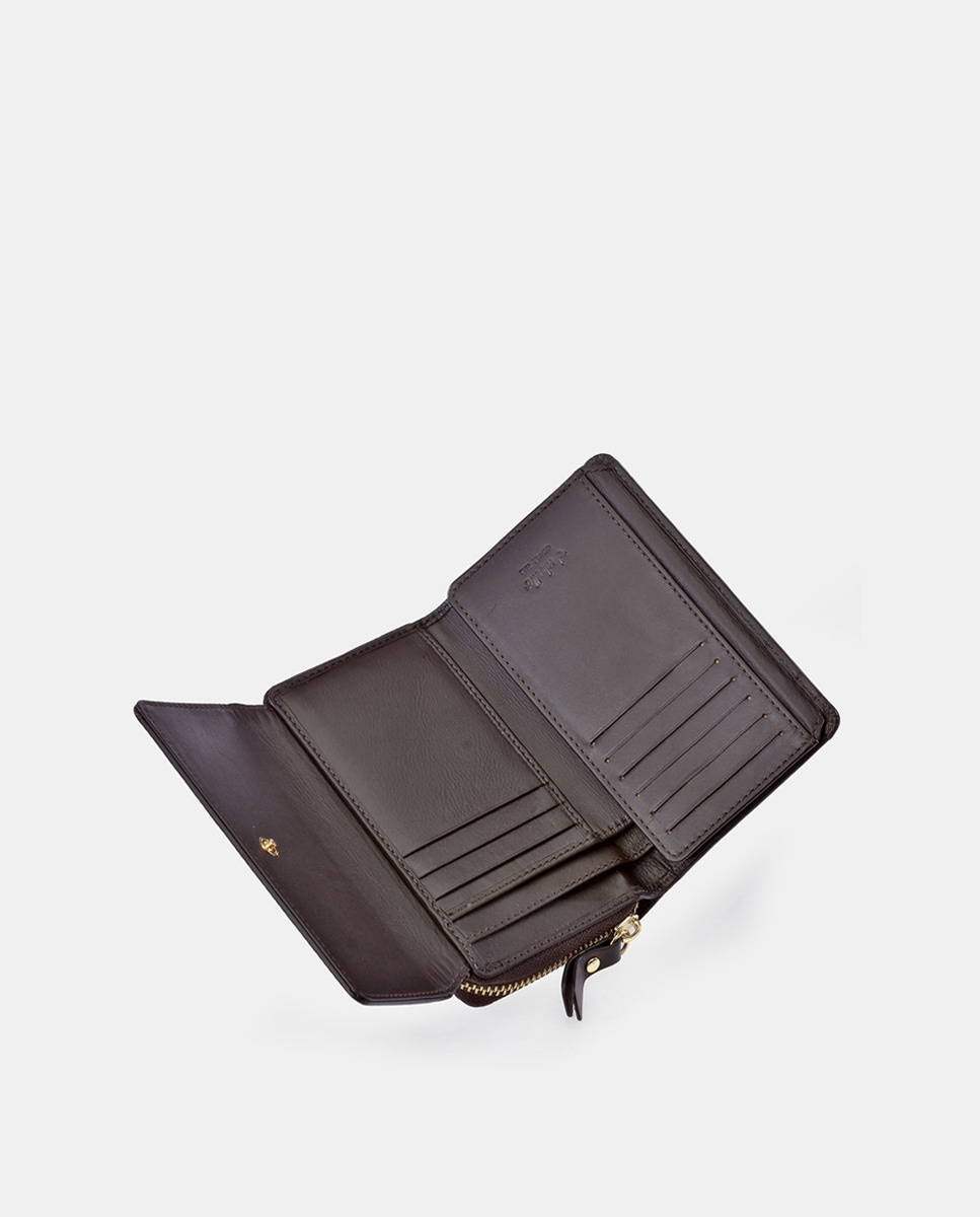 Porta-Moedas Médio com Secção para Notas e Aba - Fumé/Tabaco Castanho-8